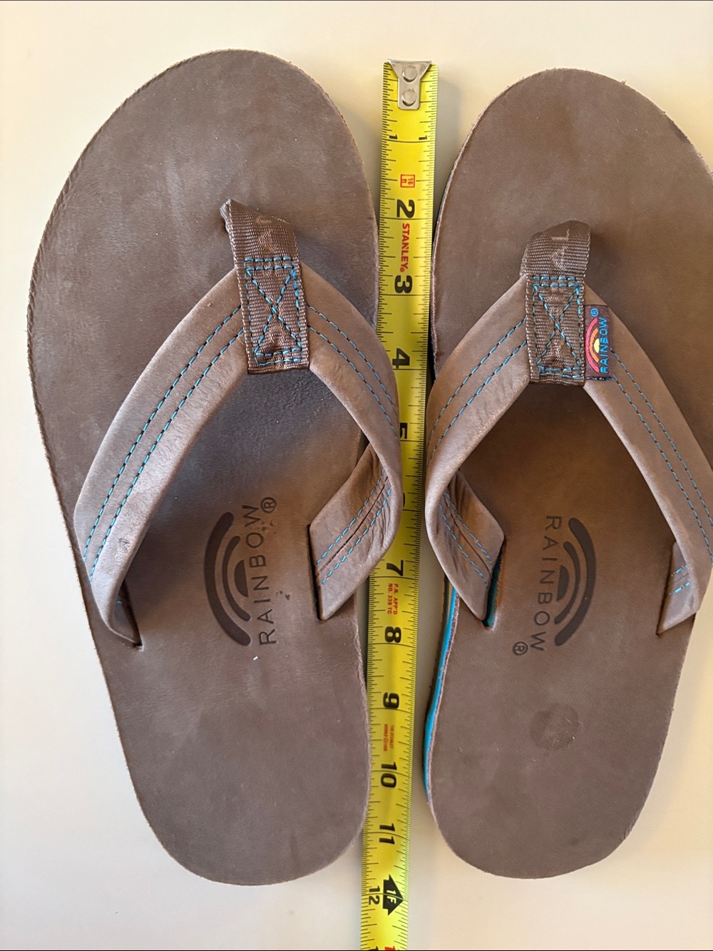 New Rainbow Brown Leather Flip Flop Sandals with Teal Midsole - Picture 12 of 12